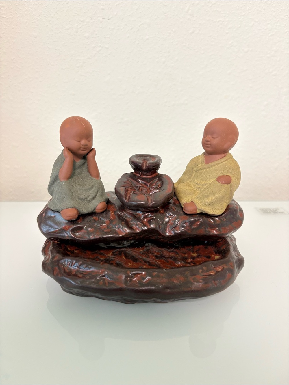 Ceramic Meditating Monk Home Art Figurine in Earth Tones